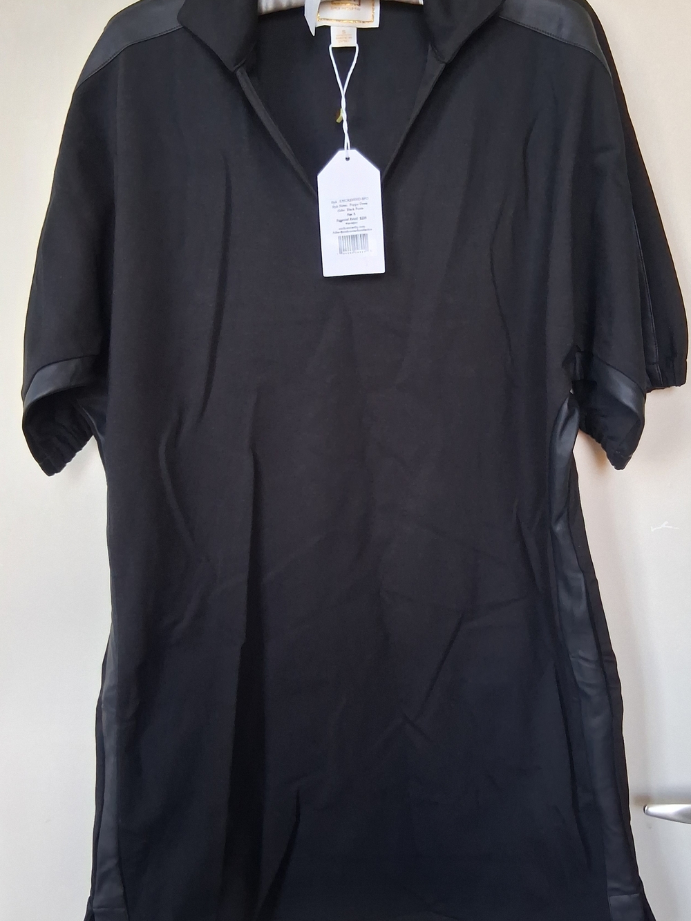 Emily McCarthy Black Vegan Leather Trim Knit Dress